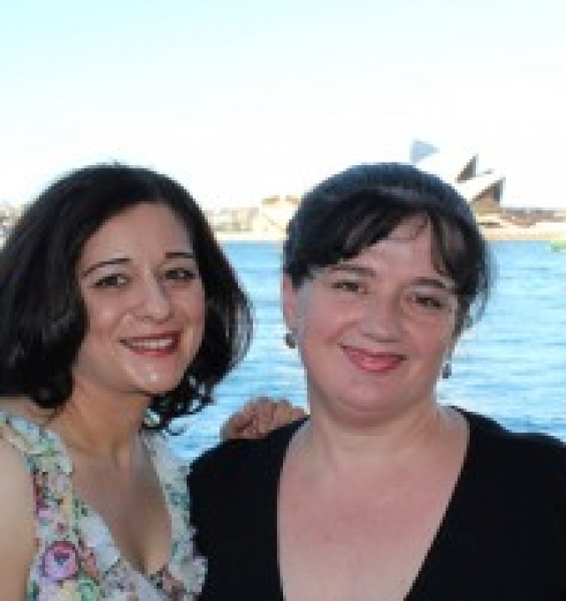 Jane Hart with wedding vocalist Georgina Macdessi on Sydney Habour